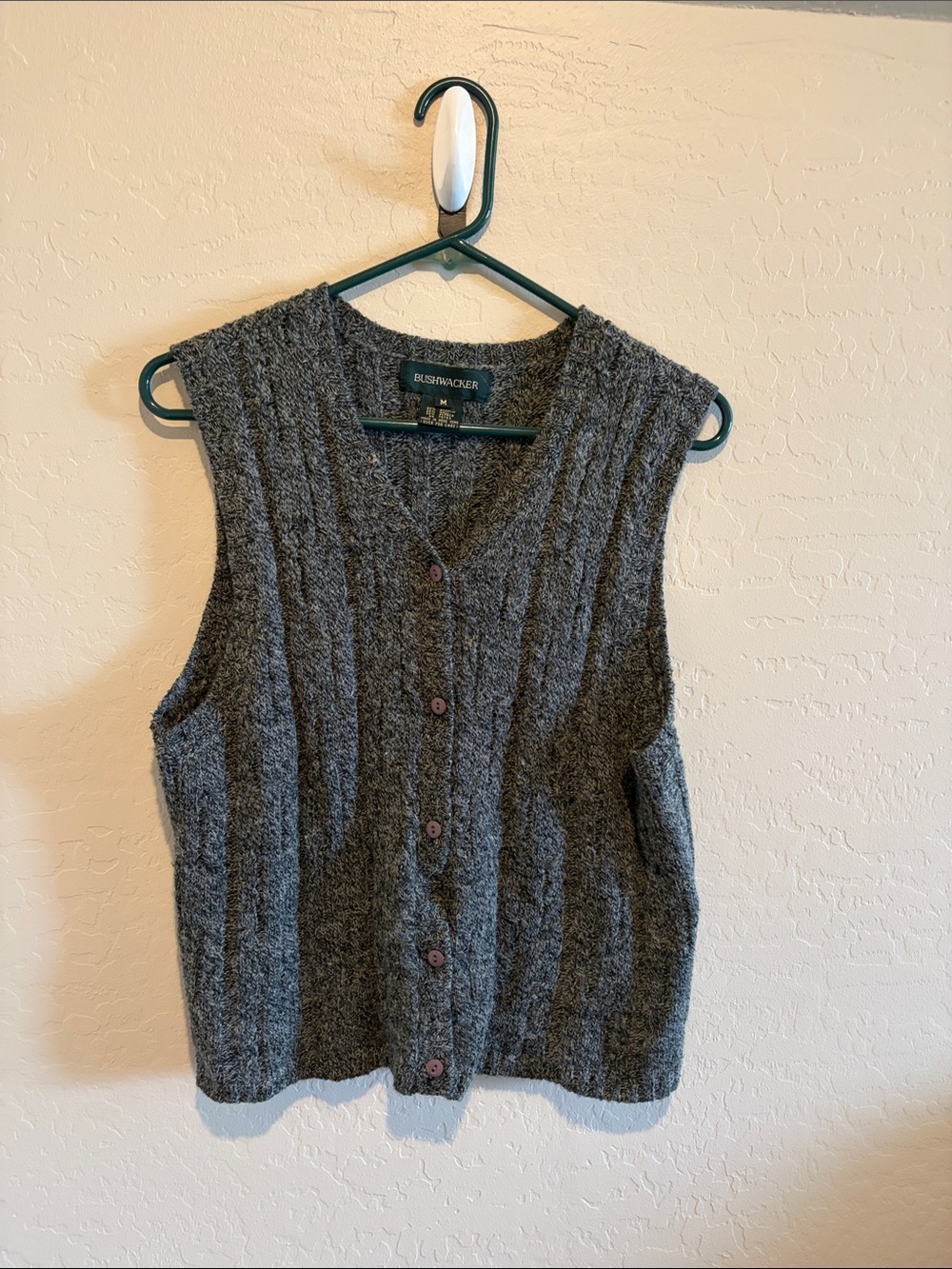 Bushwacker Charcoal Cable-Knit Button Front Sweater Vest